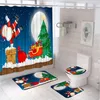 Zasłony prysznicowe Czerwony Święty Święty Święty Kurtyna Świąteczna SEST Z Okładką toaletą maty do kąpieli dywan świąteczne drzewo zimowe płatki śniegu tkanina dekoracyjna
