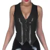 Gothic Women Waistcoat Sexy PVC Faux Leather Black Nightwear V- neck Patchwork Single Breasted Exotic Tanks Dancing Costumes 7XL