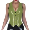 Gothic Women Waistcoat Sexy PVC Faux Leather Black Nightwear V- neck Patchwork Single Breasted Exotic Tanks Dancing Costumes 7XL