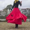 Jupes automne-lin lavé coton femmes style folk indie long élastique-aile A-line danse big-hem rétro plissée