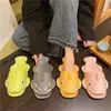 2024 new Luxury Designer Funny Personalized Slippers Men Wearing Externally Summer Home pink green grey Non Soft Sole Couples Stepping Feeling Cool sandal Women