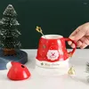 Tasses 470ml Chatchaucat en céramique tasse de café Carton Santa Snowman Gingerbread Homme imprimé Bil de lait de lait d'eau avec cuillère cadeaux de Noël