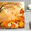 Shower Curtains Fall Maple Curtain Thanksgiving Harvest Pumpkin Orange Autumn Leaves Sunflowers Fabric Bathroom Decor Bath