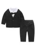 Kleidung Sets 3 Stücke Frühlings- und Herbst Neugeborenes Baby Kleidung modische Gentleman Set Black Baby Jacke+Weißes Hemd+Hosen Kinderkleidung Set BC2038L2405