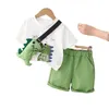 Sommer Casual Born Jungen Kleinkind Big Dinosaure Kurzarm Tops Hosen 2pcsset Cotton Kids Outfits Kleidung 240511