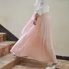 Rokken zomer elastische taille lange maxi strand dunne geplooide vintage grijze rok school vrouwen pure rimpel katoen etnisch een lijn swing