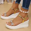 Sandales de talons de coin d'été Fashion Crystal Plateforme épaisse Sandalias Mujer Open Toe High Heels Gladiator Shoes 240429