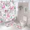 Shower Curtains Flamingo Curtain Bath Mat Set Animal Blue Flower Couple Bathroom Screen Toilet Lid Cover Anti-slip Carpet Flannel Rug Pad