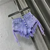 Summer Femme Purple Shorts Fashion Sexy Low Rise Single Breasted Aline Denim With Strap Pants Femme 240423