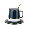 Kubki ceramiczny kubek z Lid Milk Cough Cups Europejski porcelanę Kreatywna prosta espresso para herbaty i spodka set Złota łyżka
