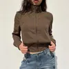 Damenjacken Arbeitskleidung Taille-Tight-Jacke Frühling Herbst Frauen Retro Brown Reißverschluss High Collar Casual Mode Outwear Short Slim Outcoat