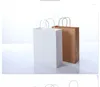 Geschenkverpackung 25pcs/Los weiß und brauner Kraftpapierbeutel mit Griff Hochzeitsparty bevorzugt Taschen 6 Größen