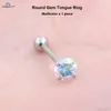 StarBeauty 1PC 16x16mm HARCHEL 7 mm Top Round Tongue Piercing Langue Zircon incrusté Anneaux en acier inoxydable Bijoux de corps 240429