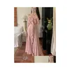 Robes décontractées de base Femmes Sumemr Pink Murffon Ruffles Off Shoder Split Long Robe Prom Robe Elegante Femme Bridesmaid Drop Livrot a Dh7xf