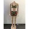 Summer malha sexy swimsuit beach wear 2024 novo conjunto de 2 peças feminino rastreio colorido sutiã de biquíni de crochê e shorts para roupas de mulheres