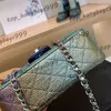 Designer Classic Flap Gradient Purple Green Quilted Diamond Lattice Shoulder Bags Silver Chains Crossbody Handbags Large Capacity Designer Luxury Purse 20X12cm