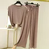 Women's Two Piece Pants Women Summer Pajamas Casual Solid Color Pieces Set Short Sleeves Sports T-shirt Lady Sport Outfit Sleeping