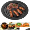 BBQ Tools Accessories 1st Korean Barbecue Plate Round Iron Grill Smokeless Non Stick Gas Spis Rostning Matlagningsverktyg Set 230721 Drop DHie9