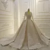 Bollklänning Bröllopsklänningar Crystal Pearl Beaded V Neck Long Sleeve Sweep Train Brudklänningar Skräddarsydd bröllopsklänning 272J