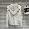 Camicie da donna 2024 strass invernale con perline per perline a maniche lunghe eleganti eleganti camicia bianca camicia in pizzo bianco camicetta femmina