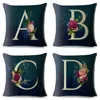 Pillow English Flower Dark Blue Letter Print Throw Cover 45 45cm Covers Linen Case Sofa Home Decor Pillows