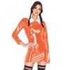 Robes décontractées Sexy Pu Patent Leather Gath Top Tops Down Coun Robe Femme Mini Marive Long Paquet de nuit en latex Slim PVC HIP