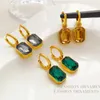 Dangle Chandelier Flashbuy Hot Sale Trend Square Green White Crystal Stainless Steel Earrings For Women Charm Gold Color Earrings Fashion Jewelry T240509