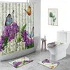 Zasłony prysznicowe zasłona lawenda fioletowa roślina kwiatowa Pastorowa sceneria w łazience Zestaw Zestaw przeciwpoślizgowy dywan toaletowa mata do kąpieli