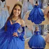 2020 Vintage Royal Blue Princess Quinceanera Abiti in pizzo Applique in rilievo con corsetto allacciato in pizzo posteriore dolce 16 abiti da ballo 222s 222s