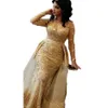 Elegant arabiska Dubai Kaftan Gold Mermaid spets aftonklänningar v Neck ren långärmad avtagbar kjol Abiye aso ebi prom party klänning 286f