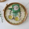 Decoratieve beeldjes Rattan Trade met parelmoer inleg houten basisbasis ronde geweven rieten salontafel voor opslagdisplay breakfest