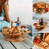 Decorative Plates INS Home Garden Picnic Table Wooden Portable Outdoor Folding Fruit Snack Tray Camping Wine Decoration