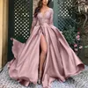 Fashion Elegant Evening Prom Robes Stamping High Split Side V Neck Night Party Club Lace Hem MAXI Robe pour le mariage Banque 240430