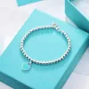 S925 Silver Tiffanyjewelry Heart Pendants Bracciale blu Bracciale smalto Love Buddha perle Ornament Female