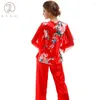 Vêtements à domicile Ling Pyjama féminin sets sexy en satin de soie 2pcs Pantalon de longueur de veau