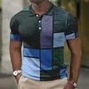 Vintage splicing gestreepte plaid 3D -geprinte polo shirts voor mannen kleding mode dames streetwear blok grafisch polo shirt boy tops 240429