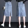 Signe 2024 Gonna in denim split in stile estivo femminile con vita alta e sottile a-line casual