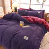 Bettwäsche Sets Magic Velvet Fleece Set 3-4pcs Feste Farbstreifen AB Side Duvet Abdeckung Bettlaken Kissenbezug Flanell Winter warm