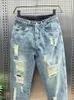 Мужские джинсы с отверстиями синие брюки разорванные сломанные разорванные гаремы ковбойские брюки дизайнер xs весенняя осень случайная джинсовая ткань y2k