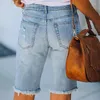 Kvinnors jeans 2024 Summer Knee Lenght Women Shorts Casual Denim For Blue High midja rak kvinnlig kort femme 15306