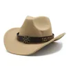New Women's Men Wool Western Cowboy Hat Brim Gentleman Dad Jazz Jazz Sombrero Sombrero Hombre Fedora Cap Size 56-58cm