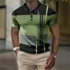 Mens Polo Shirt 3D Stripe Stripe Print عالية الجودة ملابس الرجال الصيف غير الرسمي قصير الأكمام شارع بارد قمم تيز 240513