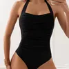 Swimwear femminile 2024 Halter Swimsuit Women One pezzi Solid Sexy Black femminile Bareggiatore Swimming Swim Suet Beachwear.