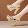 Slippers Platform Women Wedding Shoes Summer 2024 Saltos altos deslizam damas douradas prateada preta plus size 32-43