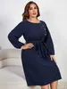 Plus size jurken plus size lange slves dames jurk mode massieve voorste knoppen losse casual schroef nek raad taille gordel feestjurken zomert je jurk y240510