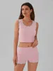 Home Clothing Women Summer Pajama Sets Lace Trim Scoop Neck Crop Tank Tops Elastic Waist Short Set Casual Outfits
