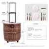 Storage Bags Rattan Weaving Picnic Basket Trolley Cart Multifunctional Wheeled With Lid Hand Outdoor Props