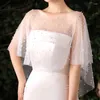 Blouses feminina Mulheres pura tule plissada xale de casamento shrestone pérola contas de capelet branco bolero vintage alto encoberto de encolher de ombros