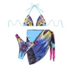 Swimwear féminin Femmes Flower Print Swwears Girl 3 Pieces Split Bathing Fissure Été Halters Swimming Female High Cut Bassuits X5QF