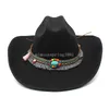 9.5 cm duży brzeg etniczny kowbojowy kapelusz mody elegancki unisex solidny kolor Jazz Hat z dekoracją Western Cowboy Hats